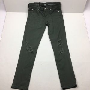 Gap girlfriend Distressed olive green skinny jeans
